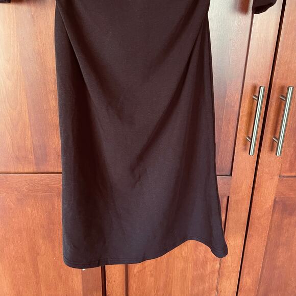 OGL Midi Dress Thermal Boatneck Ruched Sides Eco Mousse Brown Size Medium NEW - Picture 4 of 7